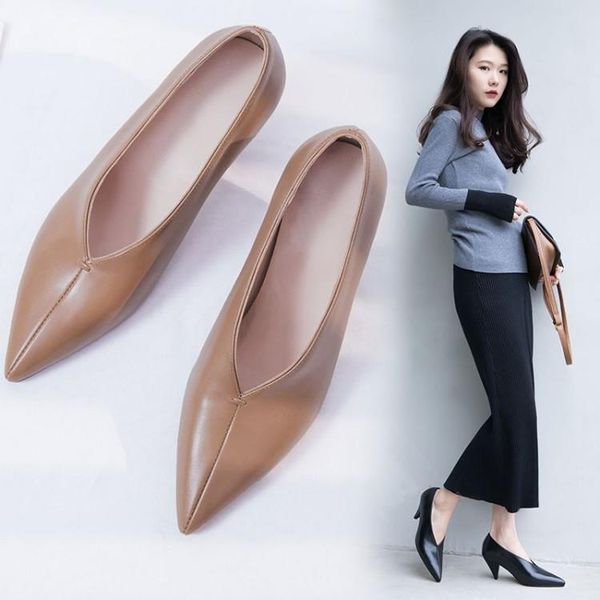 

layer cowhide pointed single leather women's high heel shoes dress, Black