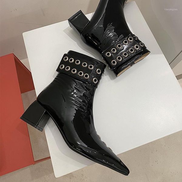 

boots sklfgxzy unique design genuine leather ankle women pointed fashion rivet hole winter shoes1, Black