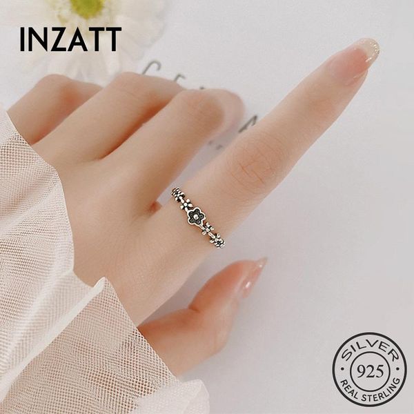 

inzareal 925 sterling silver black flower adjustable ring for fashion women party minimalist fine jewelry cute accessories cluster rings, Golden;silver