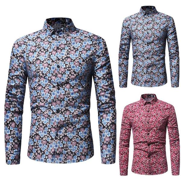 

men's casual shirts men fashion floral print long sleeve button up slimming blouse party tee top, White;black