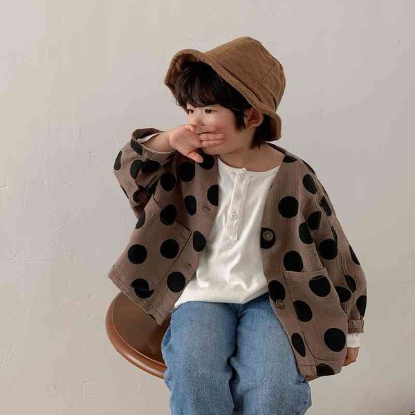 

spring korean style oversized dot long sleeve cardigans boys casual loose cotton linen jackets coats, Blue;gray