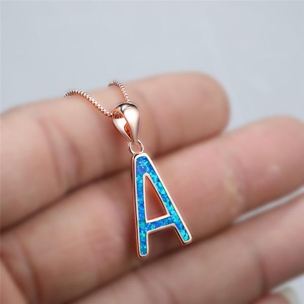 

pendant necklaces dainty female letter a necklace luxury white blue opal wedding rose gold silver color chain for women