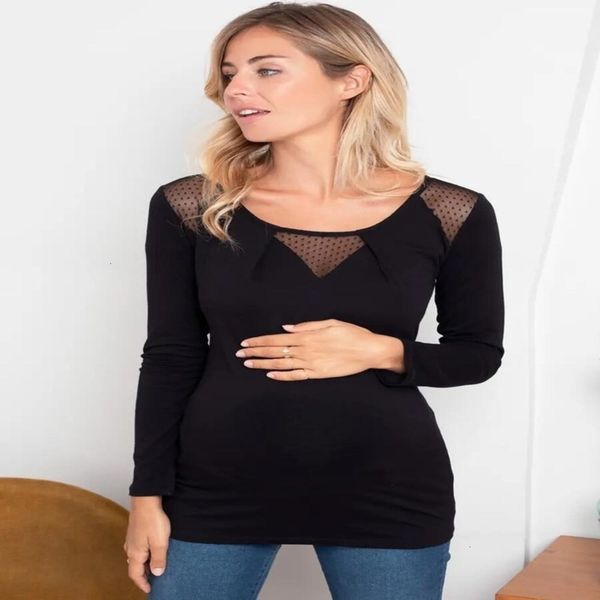 

casual dresses w801 autumn winter lace mh splicing maternity t-shirt, Black;gray
