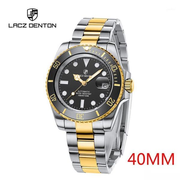 

lacz denton gold automatic mechanical watch men stainless steel waterproof business relogio masculino wristwatches, Slivery;brown