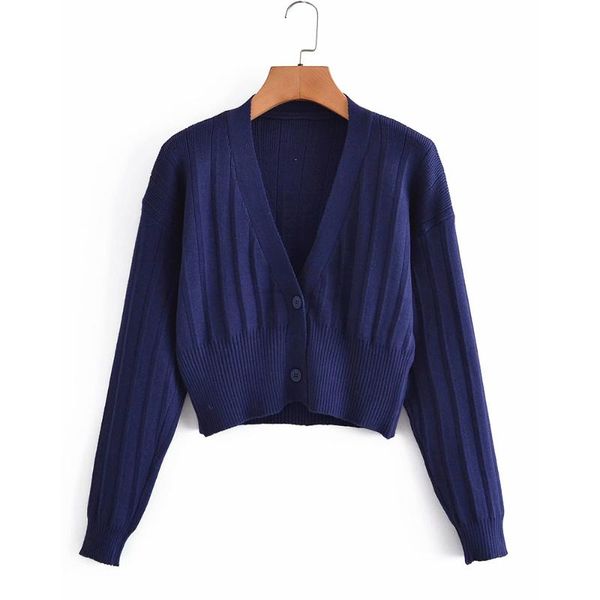 

women's knits & tees spring and autumn solid color v-neck knitted cardigan 2021 short fashion button long-sleeved loose wild sweater, White