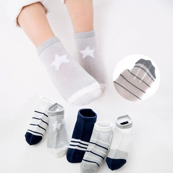 

socks 5pcs kids short breathable cotton knit stripe for children toddler sports school baby boy set, Pink;yellow