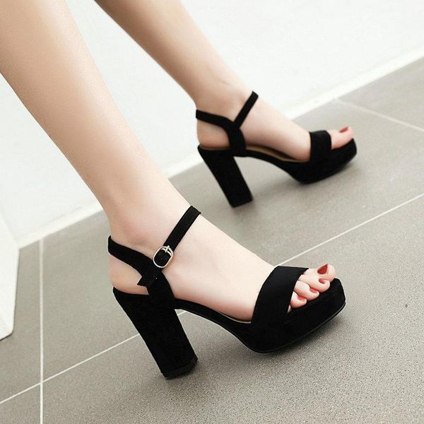 

dress shoes big size 32-43 fashion women sandals buckle high heel party wedding open toe platform, Black