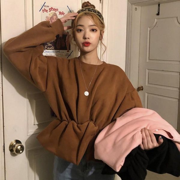 

women's hoodies & sweatshirts irregular hem pullover sweatshirt fashion korean lantern sleeve woman autumn casual harajuku women, Black