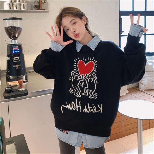 

autumn loose sweater casual with inside top, White;black