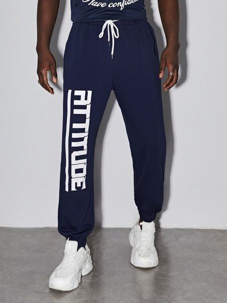 

men letter graphic drawstring waist joggers m42c#, Black