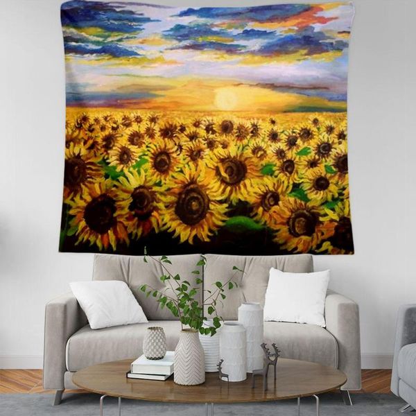 

tapestries plstar cosmos bohemian style sunflower oil painting tapestry 3d printing tapestrying rectangular home decor wall hanging style-5