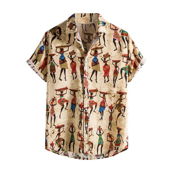 

men's casual shirts summer fashion men baggy beach hawaiian print short sleeve button retro blouse shirt 2021, White;black