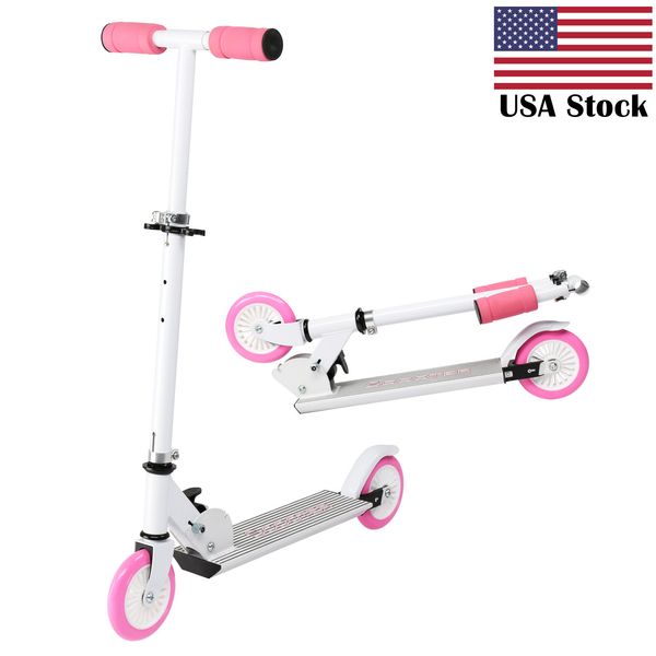 

usa stock scooter for teens, 3 height adjustable easy folding pink