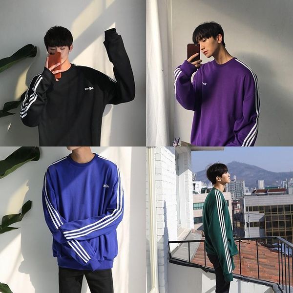 

men's hoodies & sweatshirts korea autumn round neck sweater casual versatile sports stripe printed ins couples sportswear 2021, Black