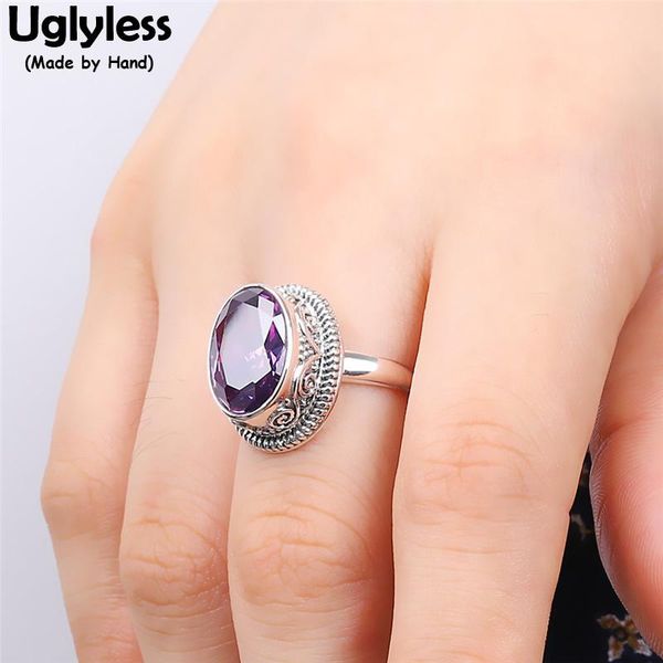 

uglyless island wind faceted purple crystals rings for women exotic big size jewelry thai silver 925 retro cluster, Golden;silver