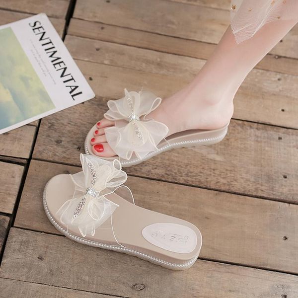 

shoes butterfly-knot womens slippers outdoor heeled mules flower slides platform fashion pantofle high summer soft flat luxury, Black