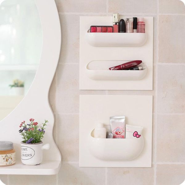 

bathroom storage & organization wall floating shelf hanging rack organizer self-adhesive basket for kitchen bedroom living room