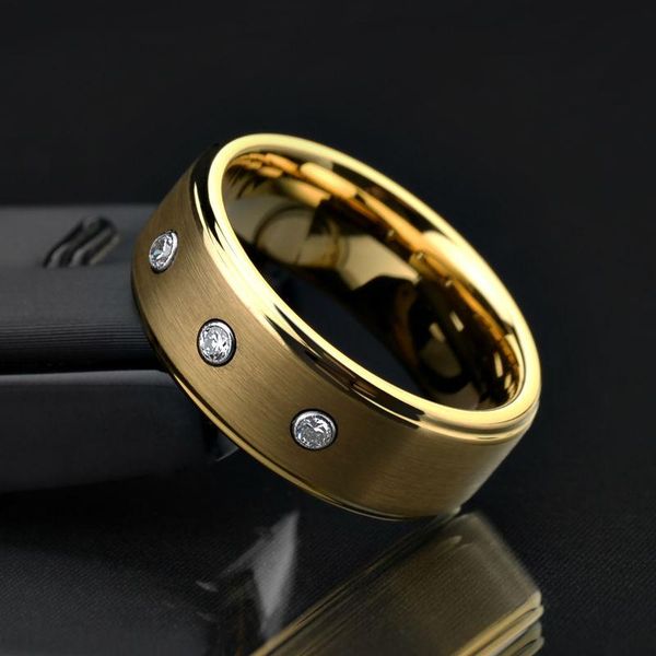 

wedding rings selling arrival 8mm width gold tungsten for man with three pcs cz stones man's fashion jewelry size 7-11, Slivery;golden