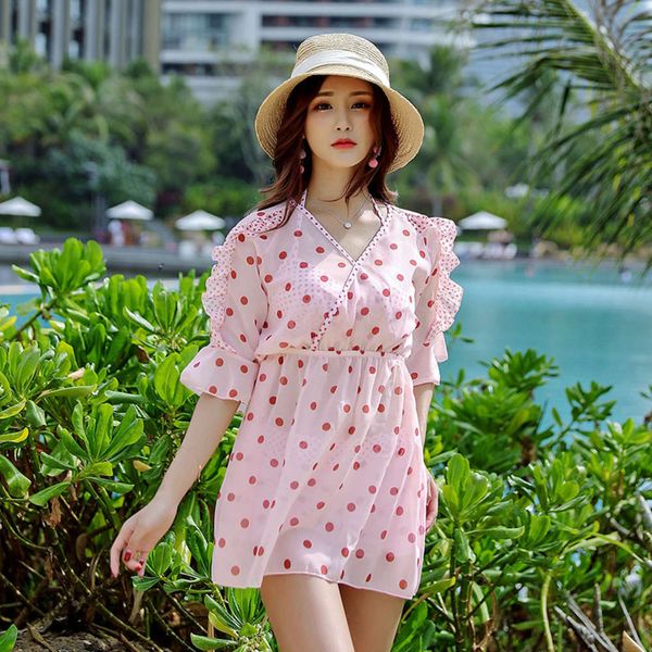 

mini fresh spring swimsuit women's slim split skirt three piece bikini, White;black