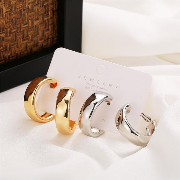 

hoop & huggie 2021 trendy simple silver color earrings for women girl gold circle round minimalist party jewelry, Golden;silver