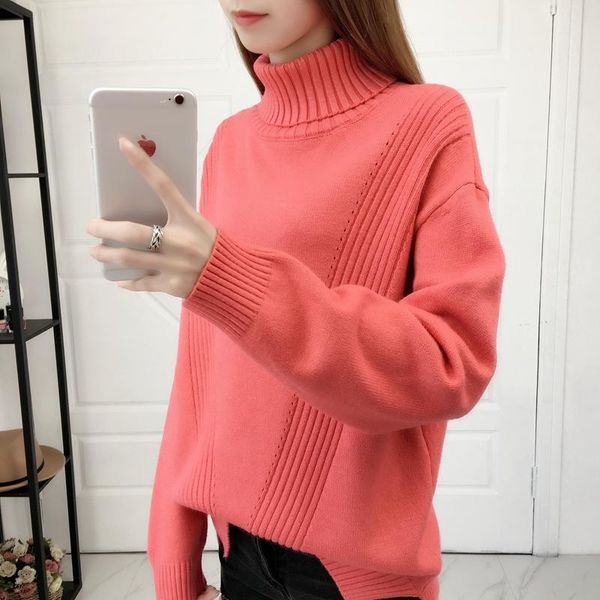 

women's sweaters autumn winter women turtleneck sweater 2021 long sleeve knitted and pullovers female jumper casual ah 351, White;black