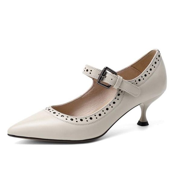 

dress shoes 2021 style pointed toe low heel women elegant genuine leather woman high heels quality, Black