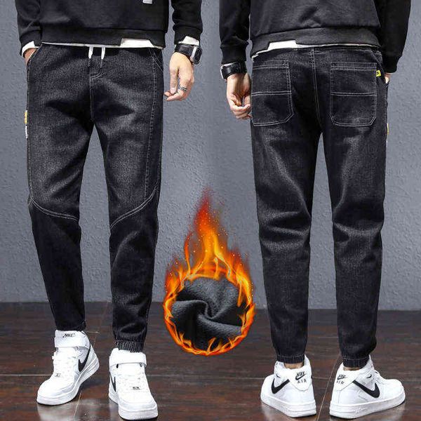 

men's jeans autumn plush thickened jeans men's fashion brand loose harlan 2021 autumn winter casual versatile long pants, Blue