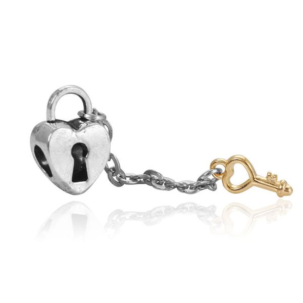 

fits pandora bracelets 30pcs heart locker key dangle pendant charms beads silver charms bead for women diy european necklace jewelry, Black
