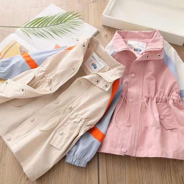 Primavera Autunno 2-6 8 10 12 anni Abbigliamento per bambini Capispalla Cappotti Con cappuccio Colore Patchwork Trench per bambine 210529