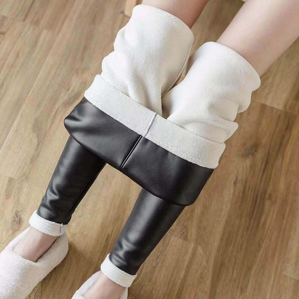 

women's leggings normov winter lam wool women slender tail high push up plus fluves leather leggins black warm houses pu