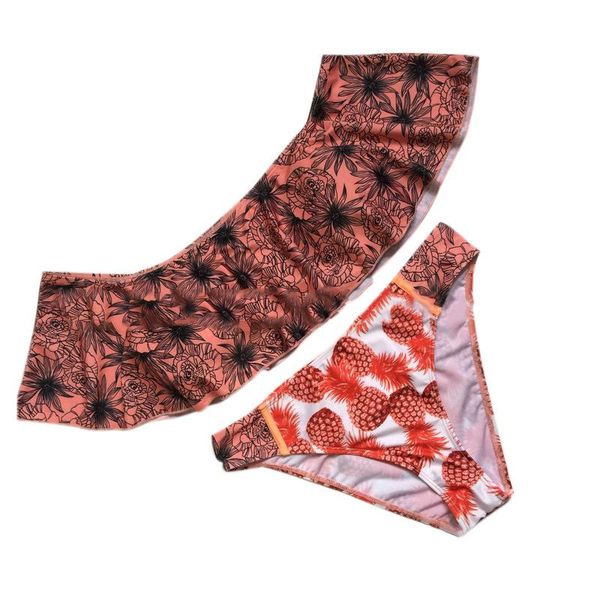 

one-piece suits women pineapple print ruffle off shoulder bikini set swimwear low waist thong swimsuit summer beach wear ed-