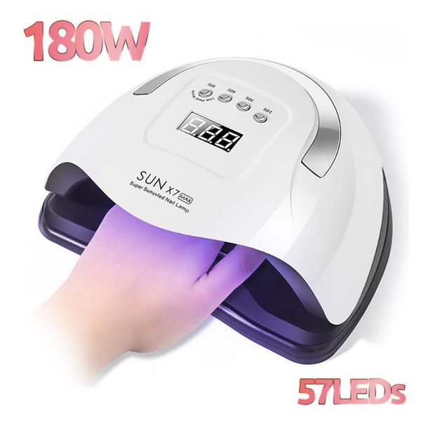 

nail dryers 180w high power uv led lamp sun x7 max for curing gel varnish lampara with smart sensor nails salon tool