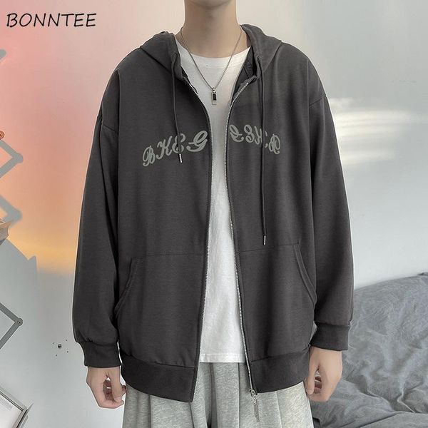 

men's hoodies & sweatshirts hat men printed zipper hooded spring fall coats high street fashion students all-match basic loose bf, Black