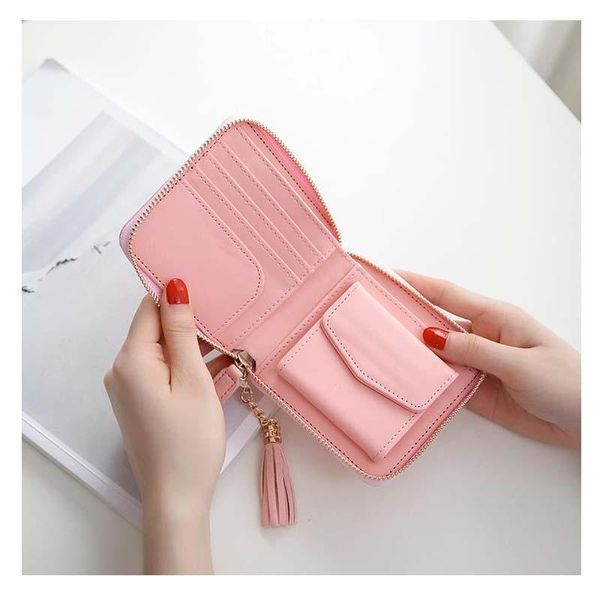 

wallets short wallet girl korean version of the simple square zipper opening tassel strap ladies handbag compact cute type, Red;black