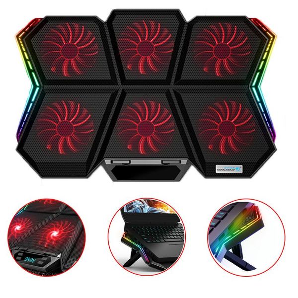 

gaming lapcooler adjustable rgb cooling pad six fan 2600rpm notebook stand for 17inch pads