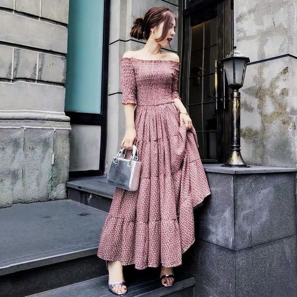 

party dresses strapless woman long maxi dress summer high waist temperament empire short sleeve pendulum bohemia female, White;black