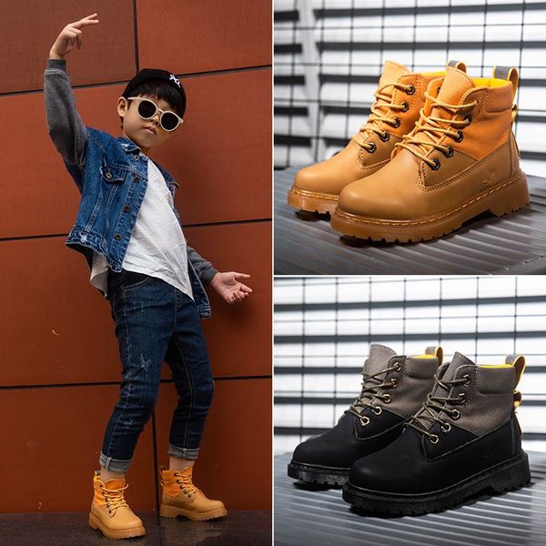 

boots the trend of autumn-winter british style outdoor leisure sports children' luxury boy non-slip leather shoes, Black;grey
