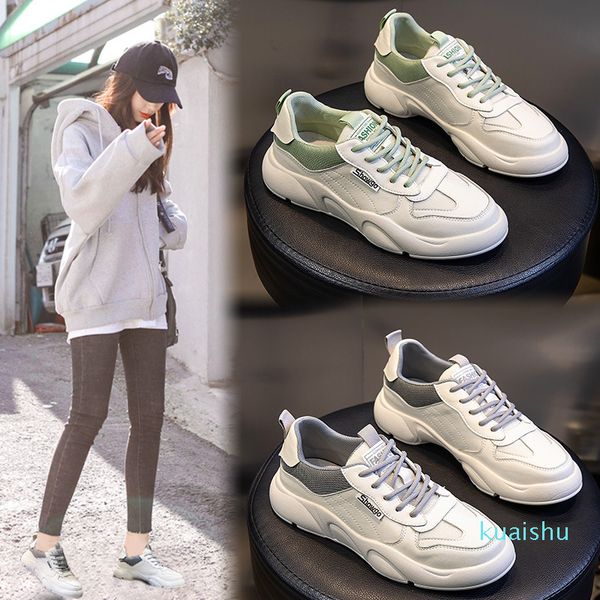 

women's real leather white shoes new all-match flat bottom, Black