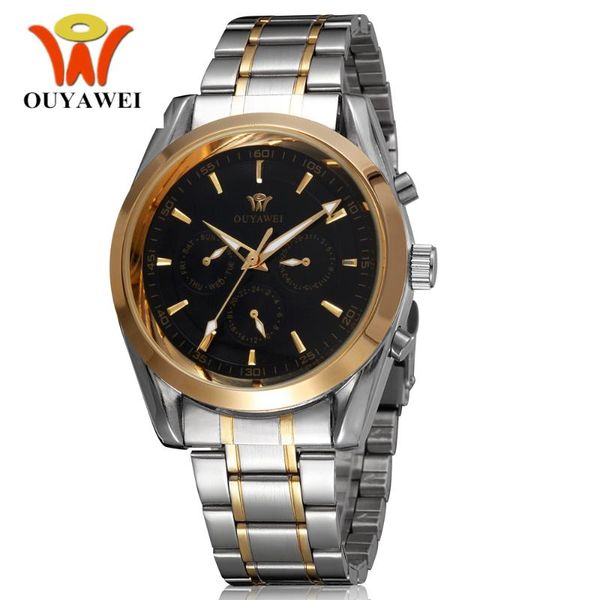 

sale oyw automatic self wind men wristwatch stainless steel band black gold case fashion male watch reloj masculino gift wristwatches, Slivery;brown
