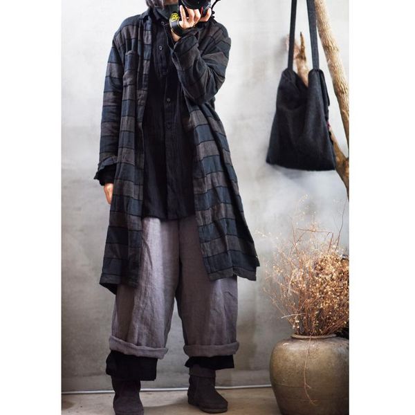 

women's blouses & shirts women loose linen striped ladies flax vintage irregular length cardigans female 2021 spring retro stripe blou, White