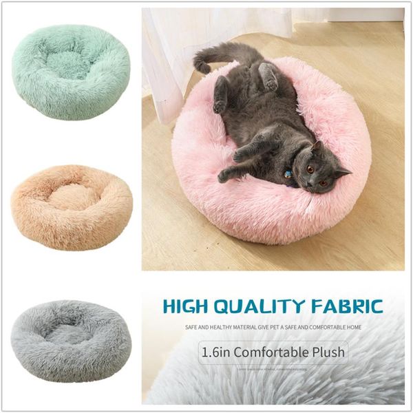 

kennels & pens high-quality soft dog bed round washable long plush kennel cat house velvet mats sofa for chihuahua basket pet