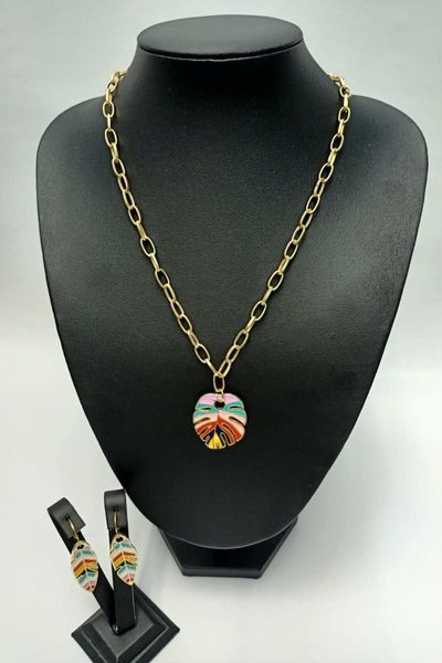 

earrings & necklace women's fashion jewelry gold plated rainbow blow patterned oval and dual sets, Silver