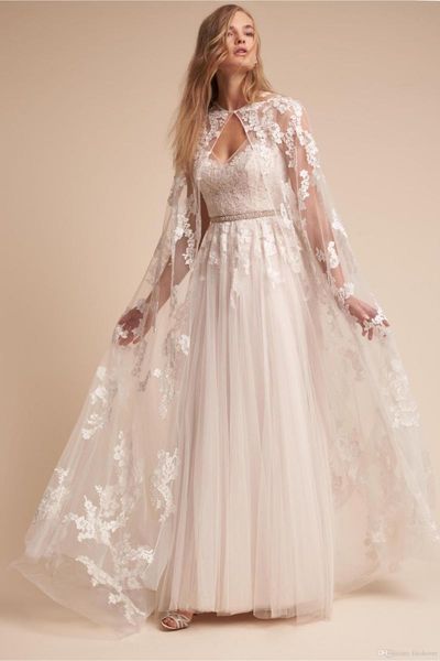 

wraps & jackets 2021 wedding cape full lace appliques sweep train custom made bridal for bohemian dress, White