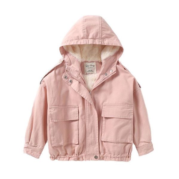 

jackets winter girls clothes fashion children's hooded plush thickened loose trench coats kids solid windbreaker costumes, Blue;gray