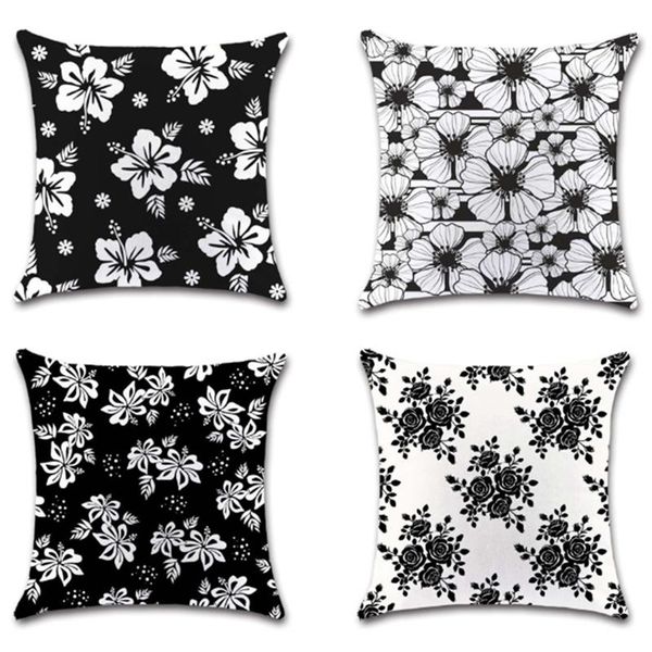 

pillow case black and white geometric flower cushion cover home decoration pillowcase office sofa chair decor 45x45cm