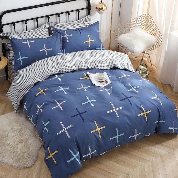 

bedding sets fashion blue plus pattern design 3/4pcs set pure cotton a/b double-sided warmth comfort home textiles oceania