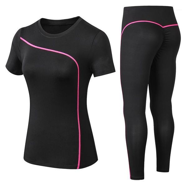 

yoga set quick dry 2 piece female short-sleeved long pants outdoor sportswear fitness suit plus size sport outfit for woman, White;red