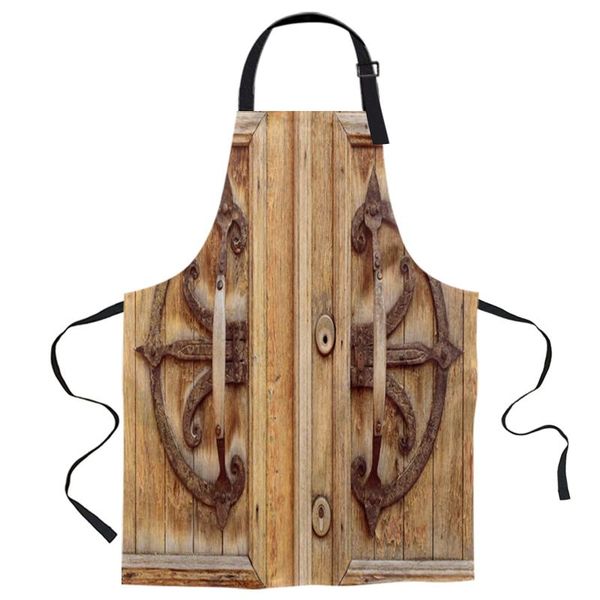 

aprons vintage wooden door doorway printed kitchen cooking baking canvas sleeveless for women man kids home delantal cocina
