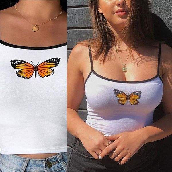 

women's tanks & camis butterfly pattern vest sleeveless stretch casual basic camisole, White