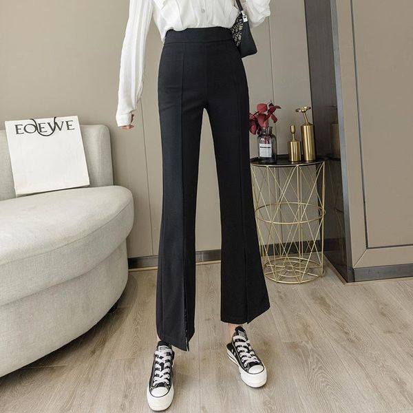 

spring 2021 flare pants female lace split high waist loose women black full length work plus size trousers women's & capris, Black;white